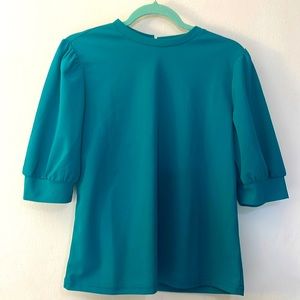 Teal Puff Sleeve Keyhole Back Top